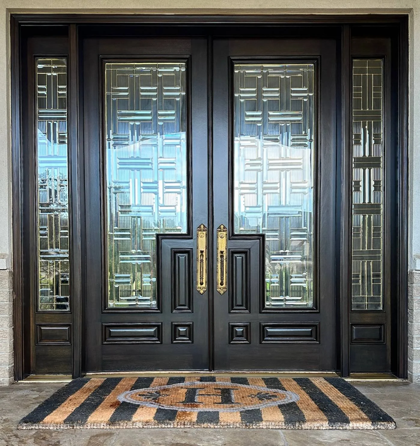 Arched Glass Wood Front Door Refinishing